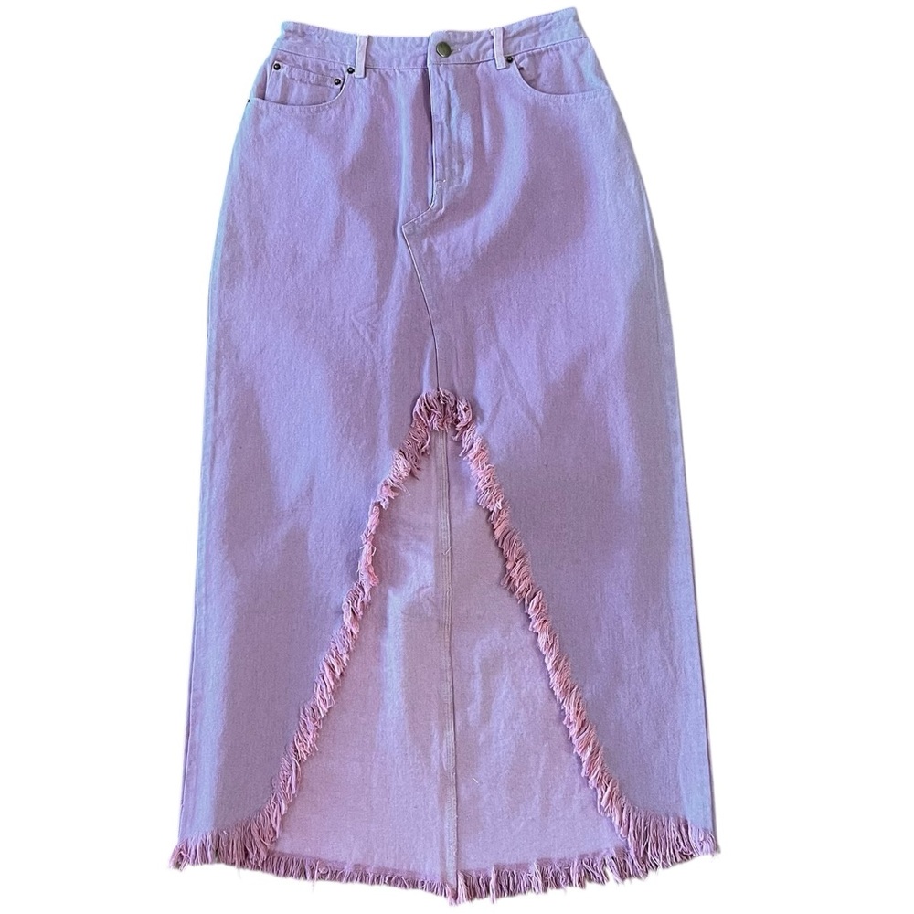 NEW blue b Light Purple Orchid Pink Frayed Edge Maxi Long Denim Jean Skirt S
